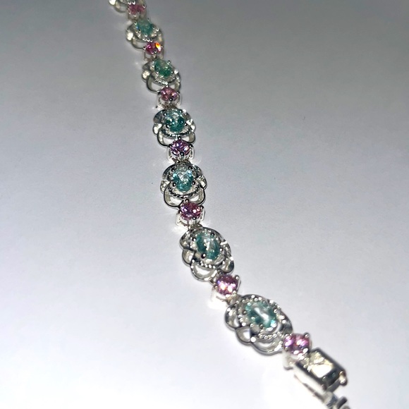 New! Sterling Silver & Blue & Pink Gemstone Bracelet - Picture 5 of 5
